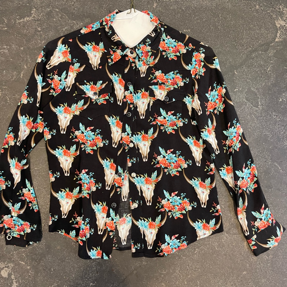 Roper Girls Western Multi-Color Rayon/Nylon Blouse 7/8